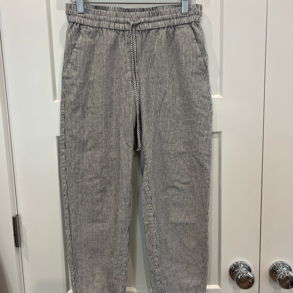 J Crew Women’s Pinstripe Linen Cotton Blend Drawstring Pants Size 4 Cropped